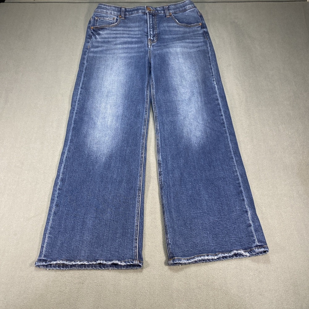 Risen Women's 13/31 Tummy Control High Rise Crop Wide Leg Jeans Frayed Hem
